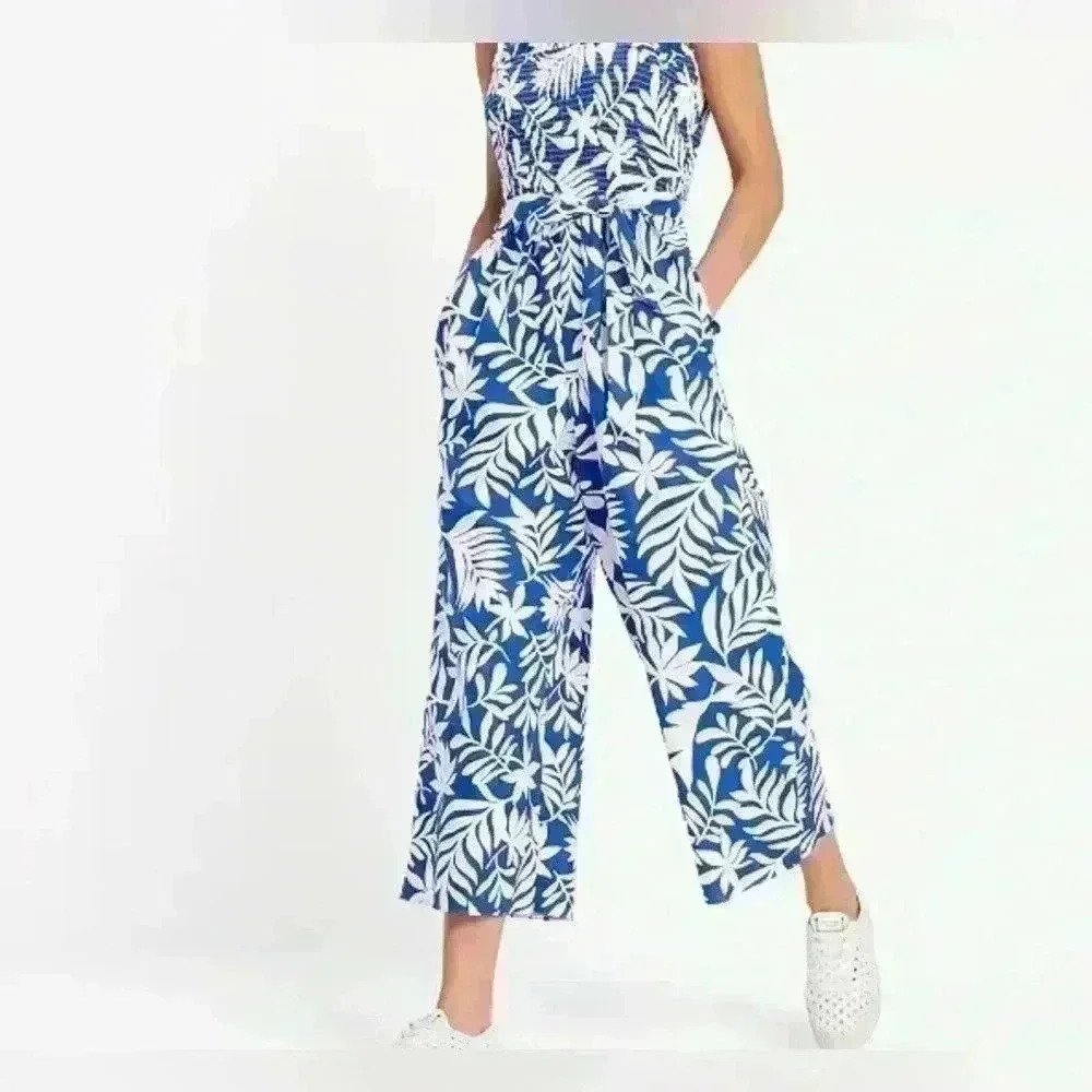 Kate Spade $298 Linen Cotton Pants Floral Jumpsuit Tropical Hawaiian Strapless M - Picture 7 of 7